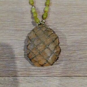 Vintage Sigrid Olsen Boho Beaded Necklace - Earthy Green & Brown Natural Stones
